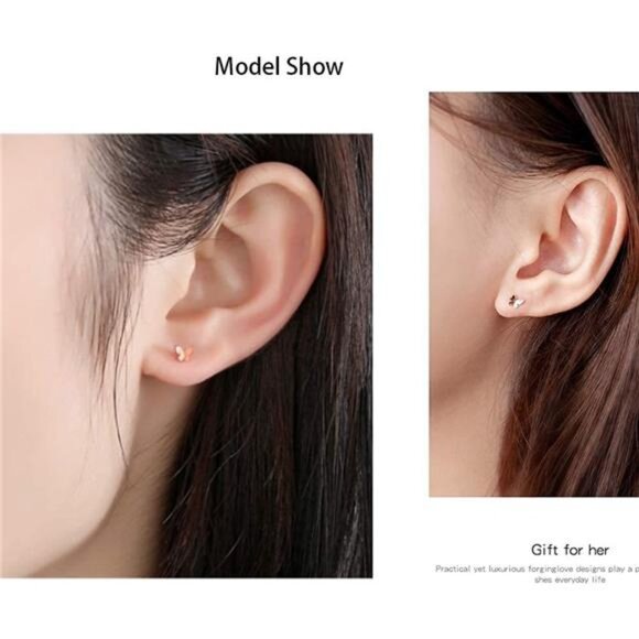 Sterling Silver Tiny Butterfly Stud Earrings for Women – Rose Gold Minimalist - Picture 5 of 7
